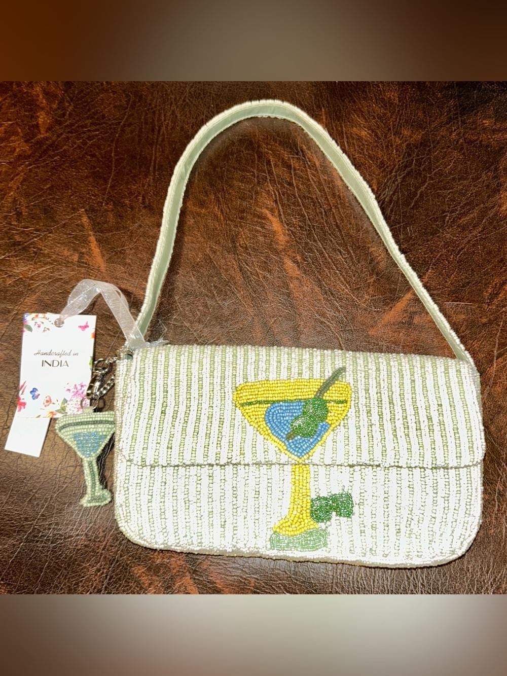 NWT VIRAL TJMAX MARSHALLS Pastel
Green Martini Stripe Beaded Shoulder
Bag Purse